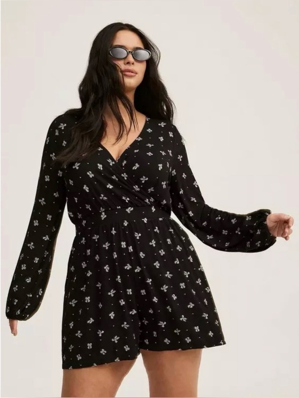 Yorrid Black Bow Print Long-Sleeve Romper